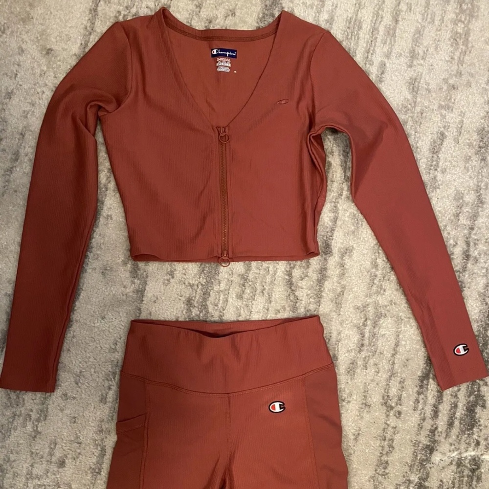 Champion Matching Set - Rib Zip Crop Top & Biker Shorts